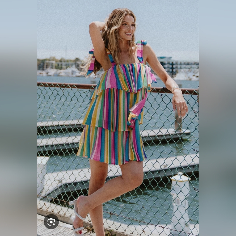 FLYING TOMATO, Colorful Striped Ruffle Dress